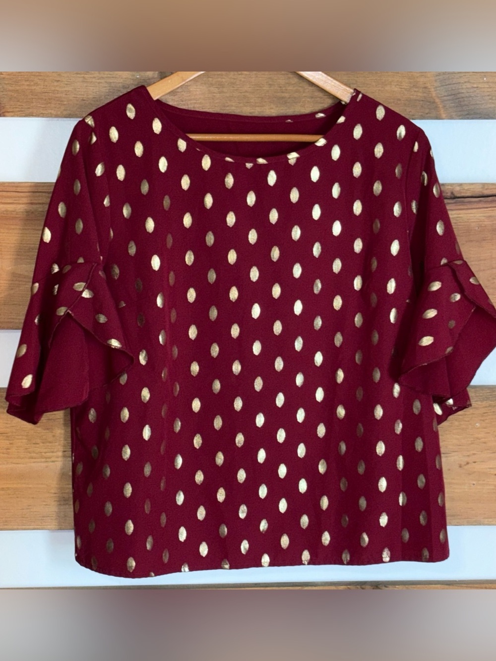 Emery Rose Vibrant Mauve Short Sleeve Gold Dotted Women's Chic Blouse Size L
